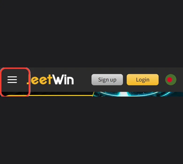 Menu icon in the top left corner of the Jeetwin mobile site header