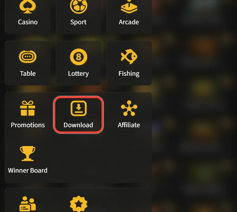 Download item in the Jeetwin mobile menu
