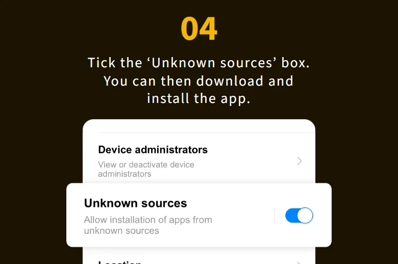 Jeetwin installation instructions, step 04: the Unknown sources switch turned on