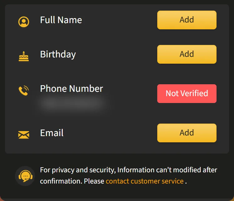 Personal Information screen of a new Jeetwin account with Full Name, Birthday, Phone Number and Email