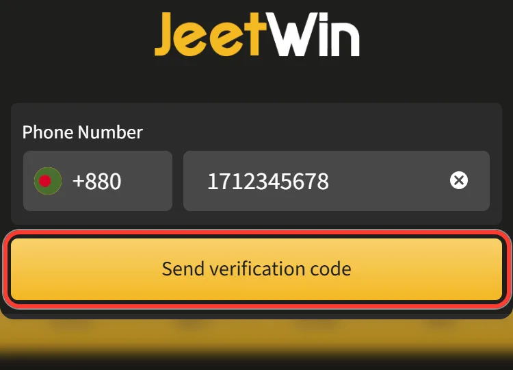 Send verification code button in the Jeetwin Forgot password window