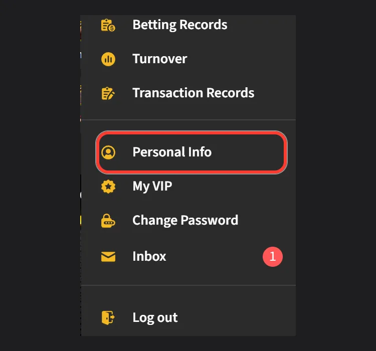Personal Info item in the Jeetwin account menu